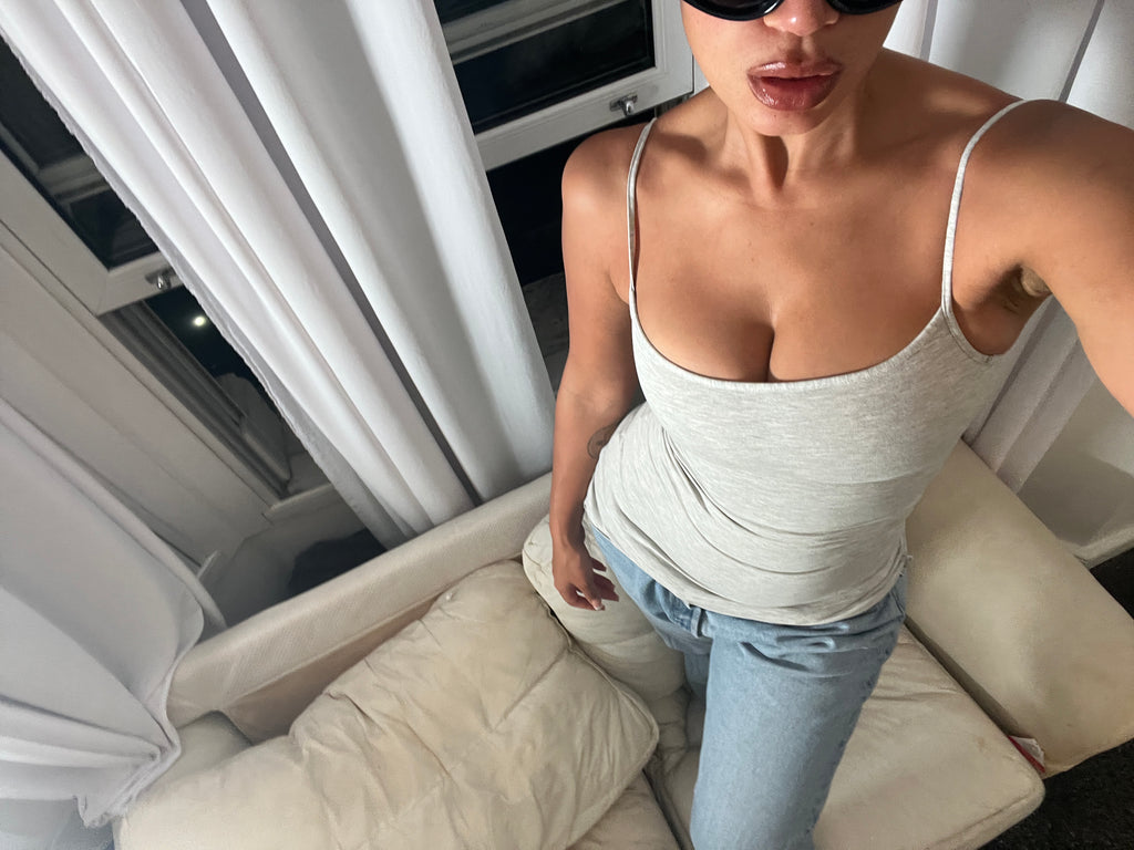 grey marl spaghetti strap vest top