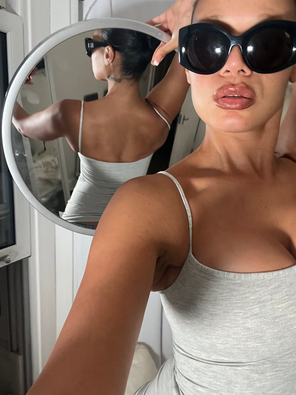 grey marl spaghetti strap vest top