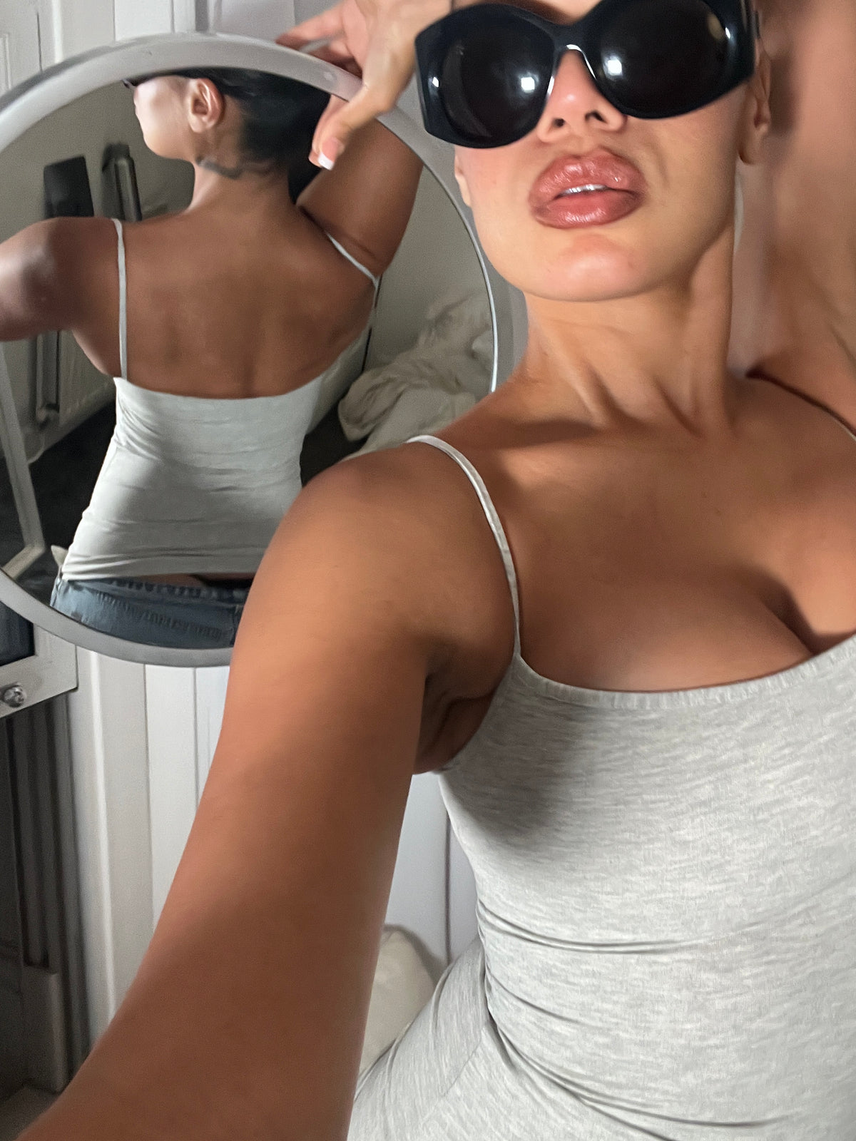 grey marl spaghetti strap vest top