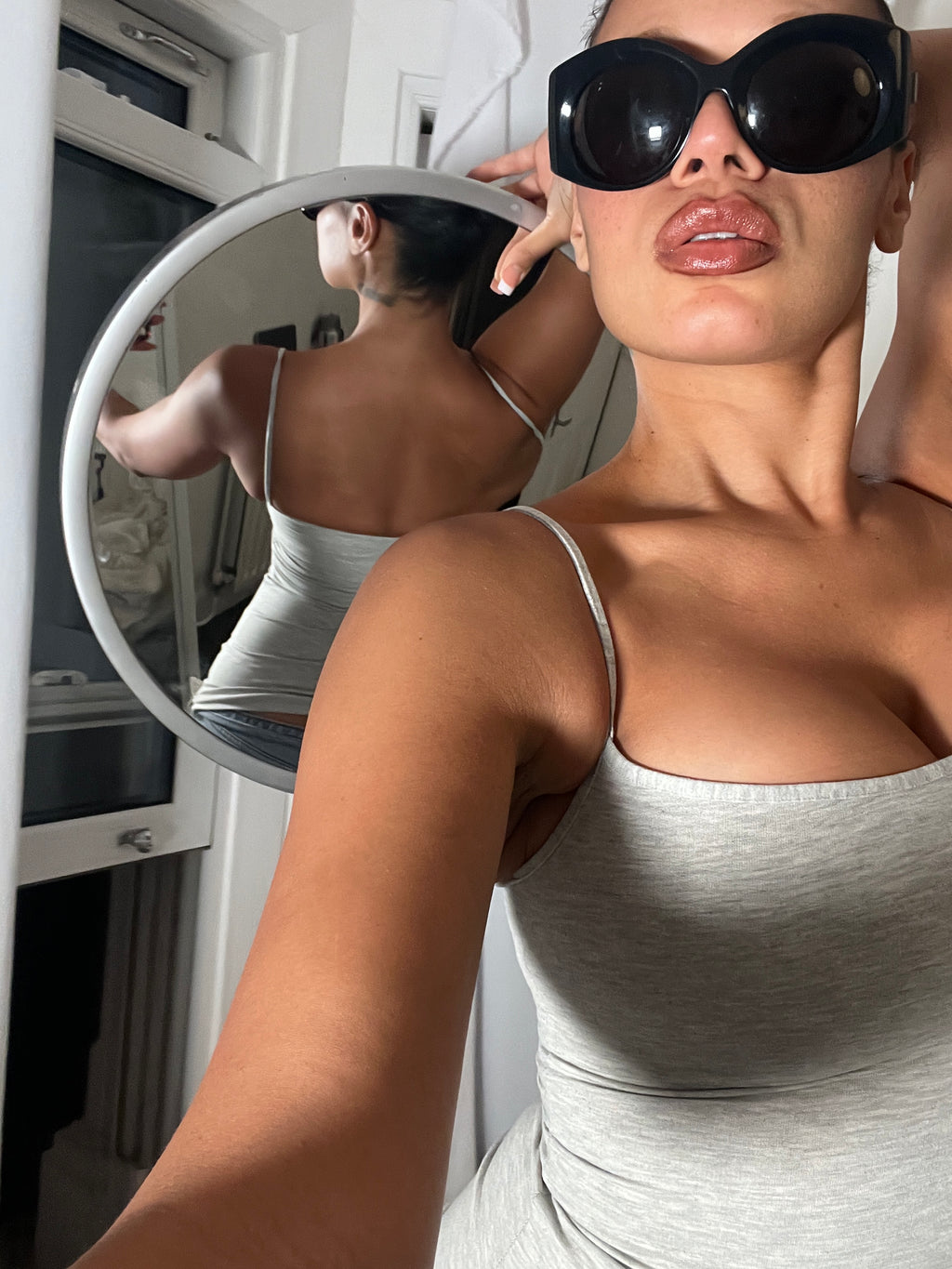 grey marl spaghetti strap vest top