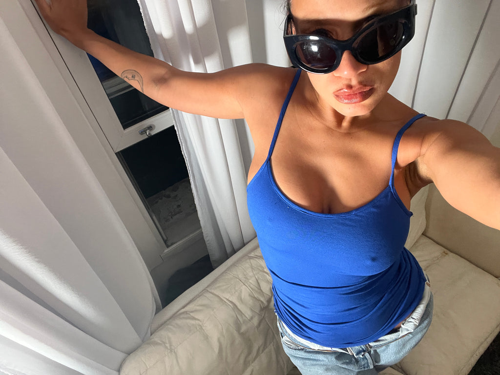blue spaghetti strap vest