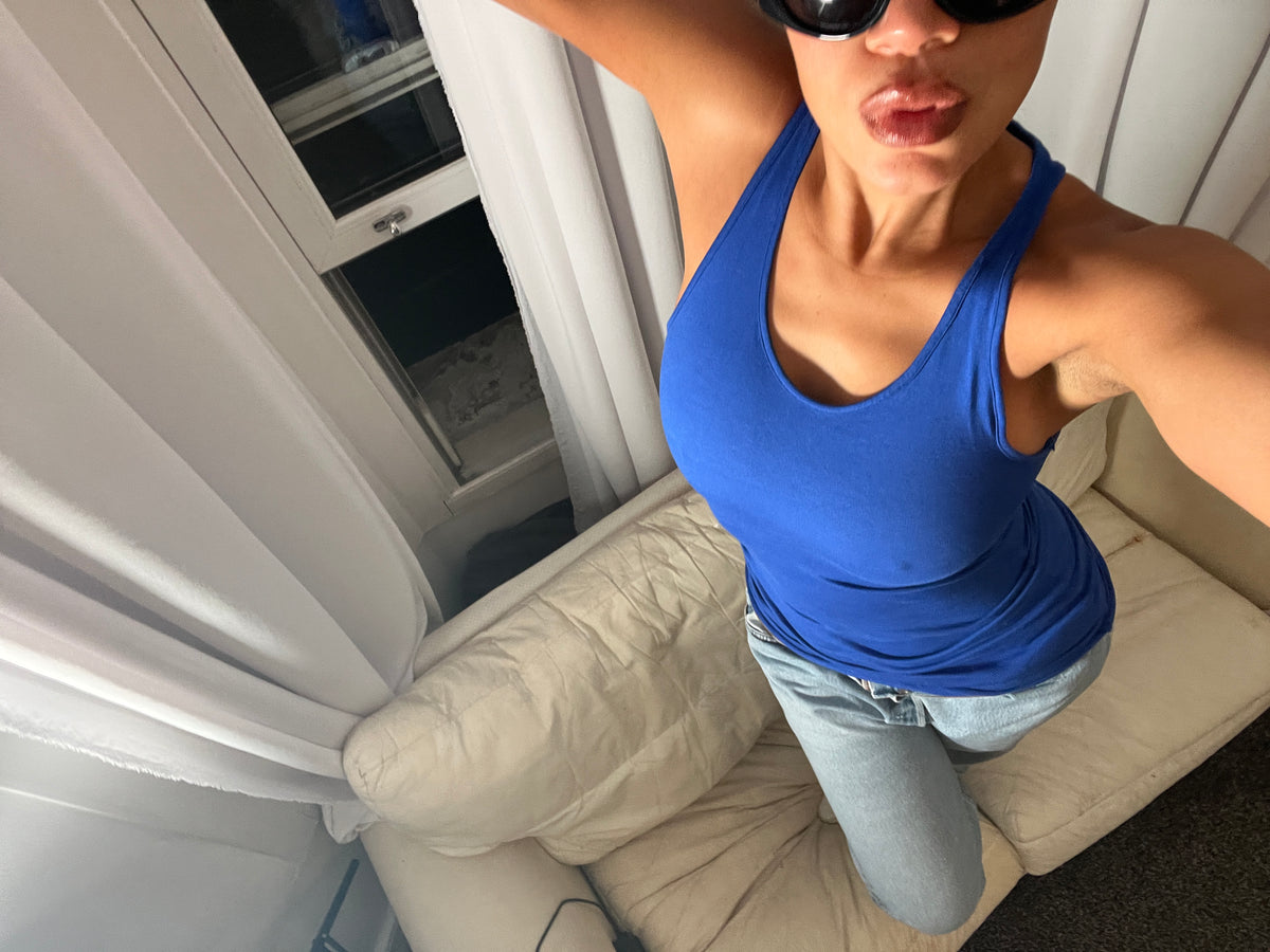 blue racer back vest