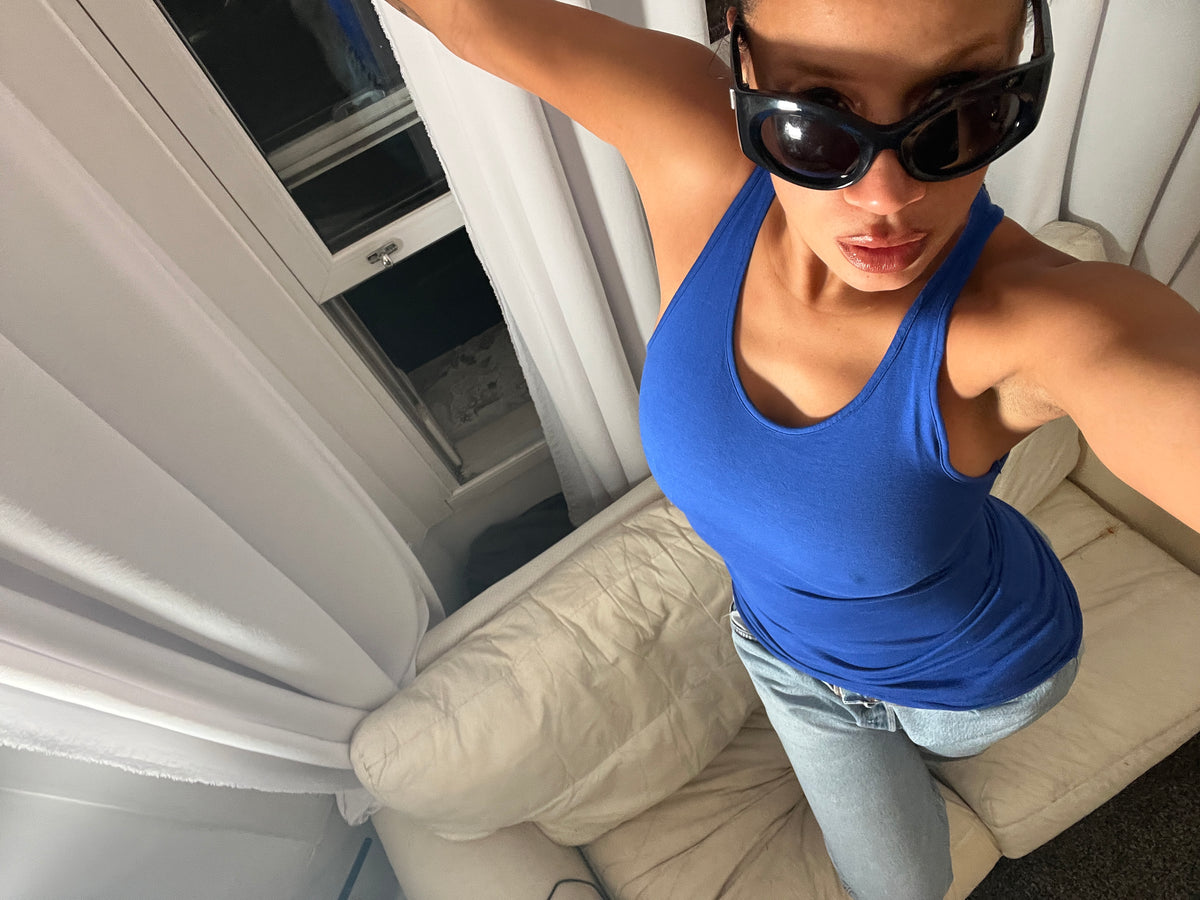 blue racer back vest