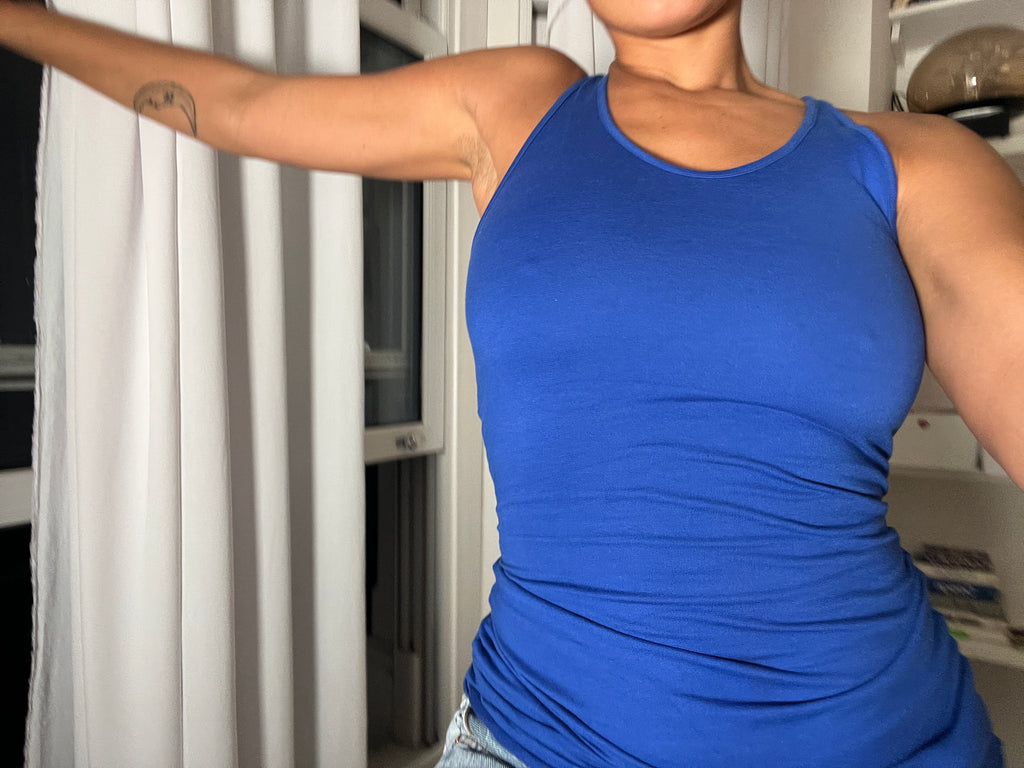 blue racer back vest