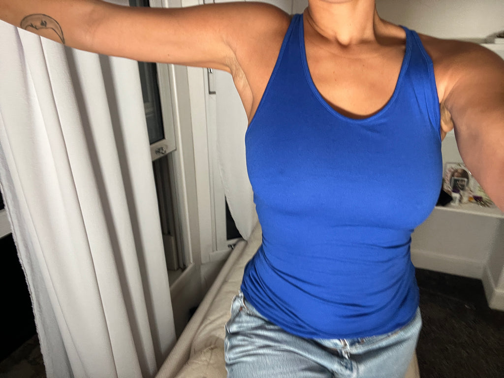 blue racer back vest