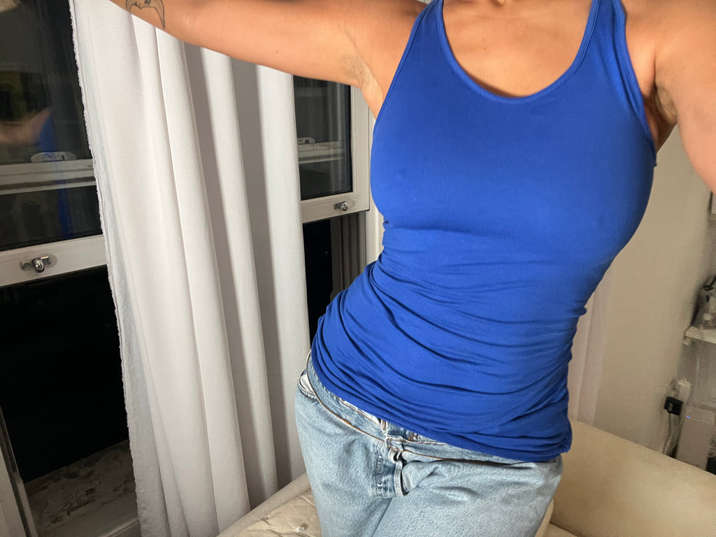 blue racer back vest