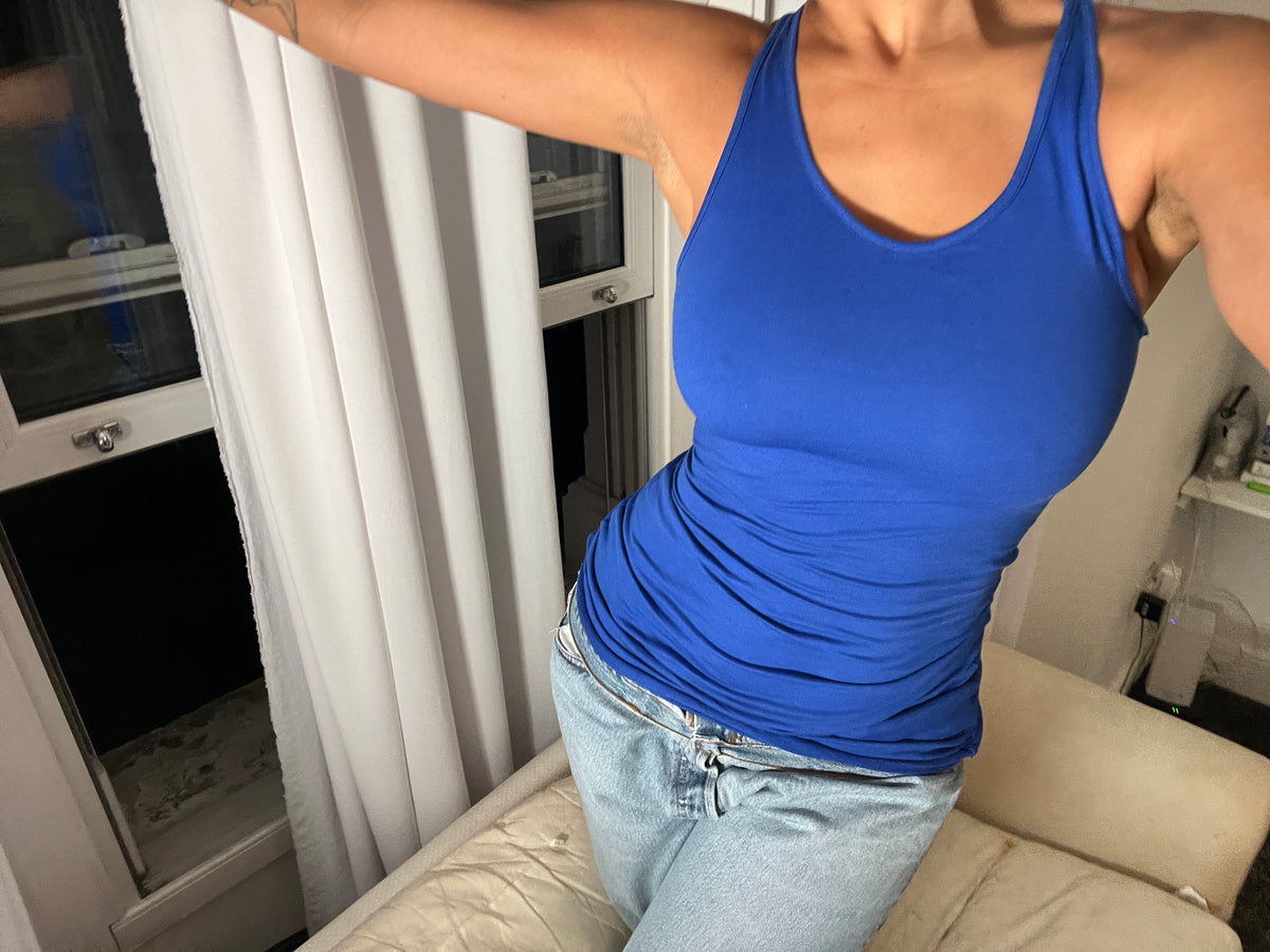blue racer back vest