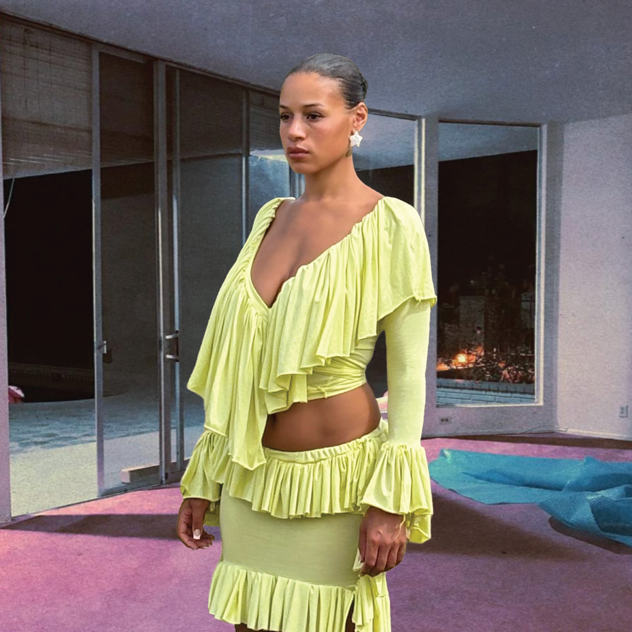 LEMON BLOSSOM MAXIMUM FRILL WRAP TOP