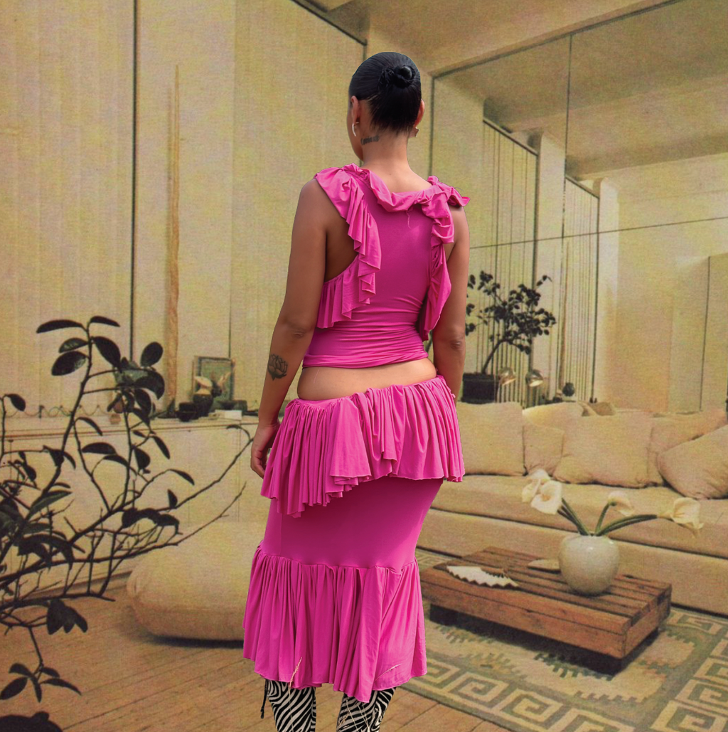 FUSCHIA FANTASY RACER BACK FRILL VEST